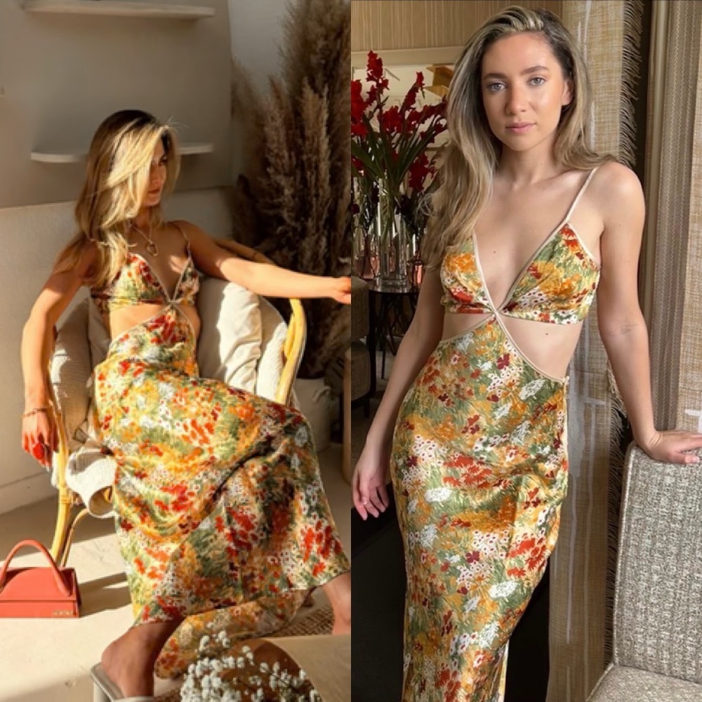 REFORMATION Poppies Cutout Floral Silk Maxi Dress in Sojourn Sz 2